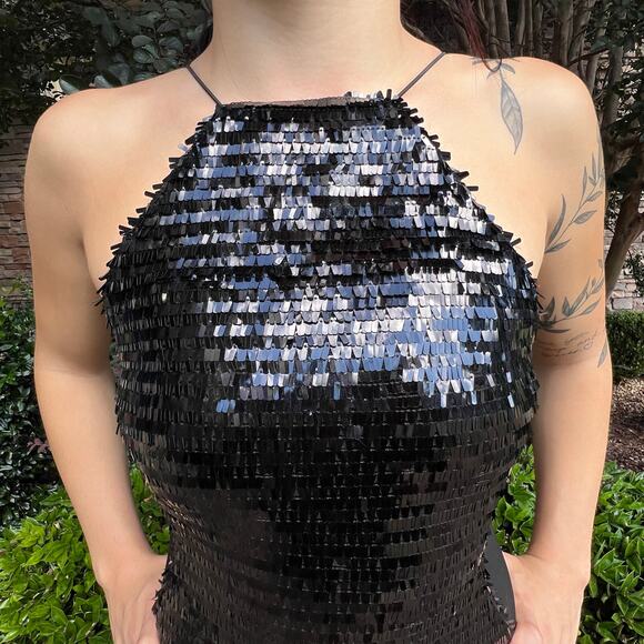 NEW NASTY GAL Vegas Baby Black Sequin Bodycon Mini Dress Sheer Sides XS - Picture 7 of 13